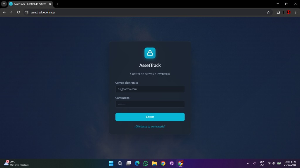 Pantalla de inicio de sesión con identidad visual AssetTrack